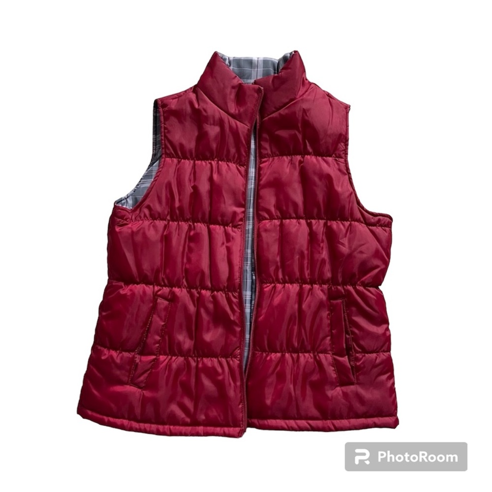 Reversible Vest, Maroon and Plaid